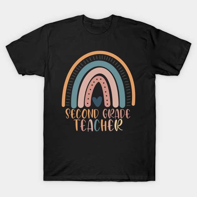 Boho Rainbow Second Grade Teacher Kinder Back to School T-Shirt by sevalyilmazardal